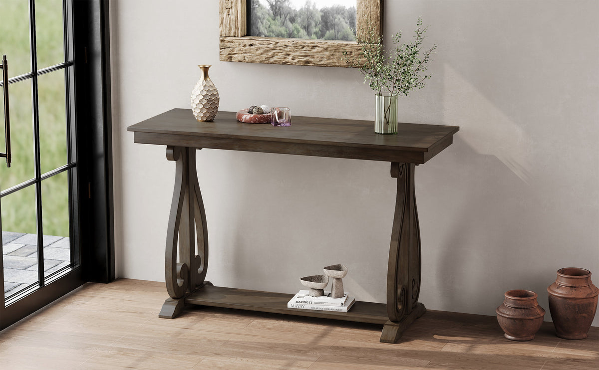 48-Inch Rustic Vintage Farmhouse Style Entryway Table with Open Shelf (Walnut)