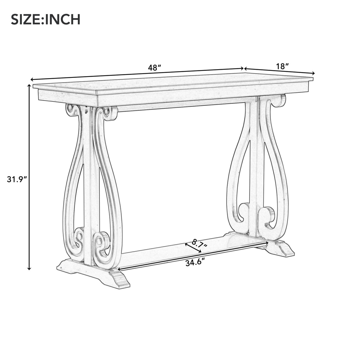 48-Inch Rustic Vintage Farmhouse Style Entryway Table with Open Shelf (Walnut)
