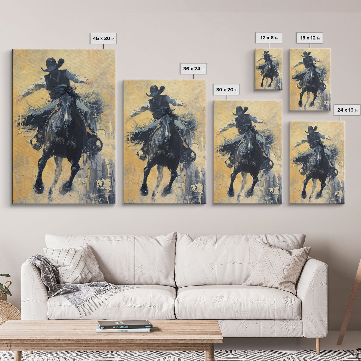 Bold Cowboy in Action Framed Canvas Print - Captivating Western Decor Search size and frame options before ordering.