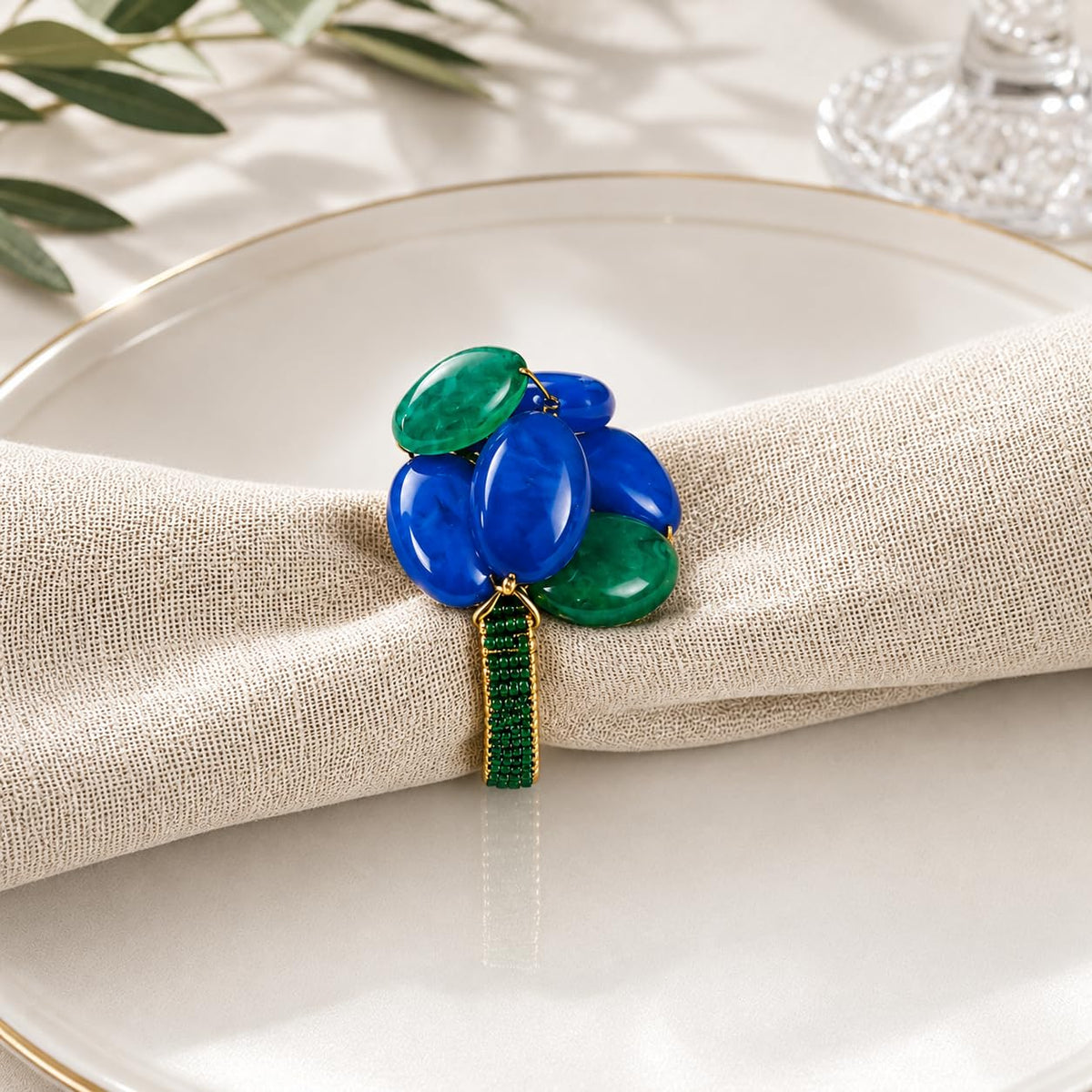 Fennco Styles Brown Gemstone Beaded Napkin Rings, Set of 4 - Handmade Decorative Napkin Holders