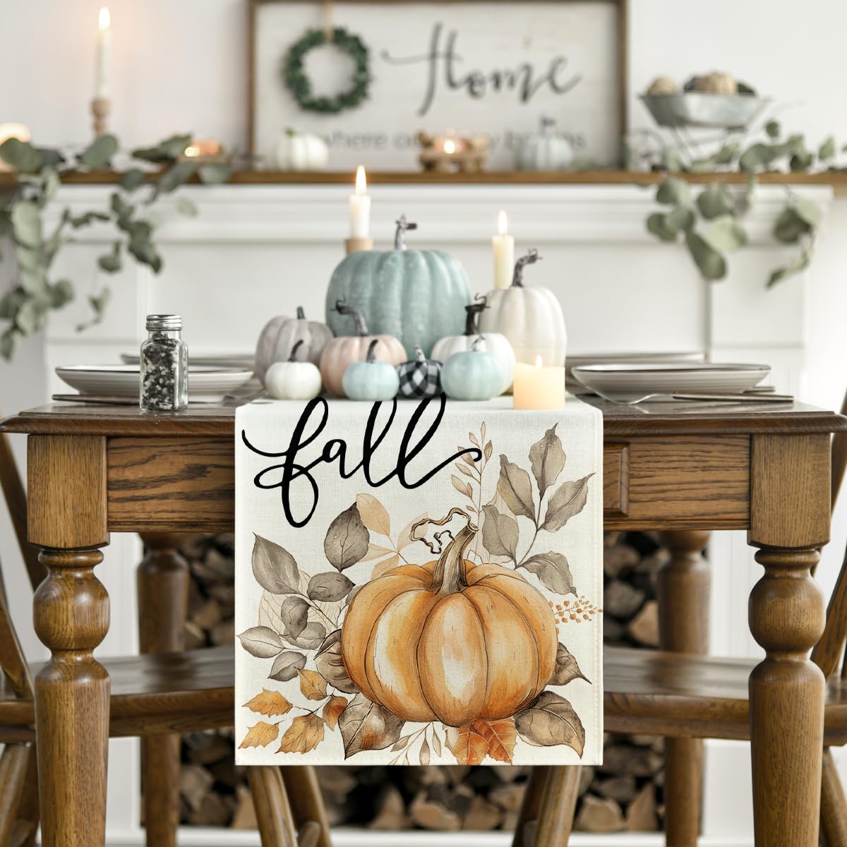 Artoid Mode Pumpkins Eucalyptus Table Runner 13x36 Inch Beige