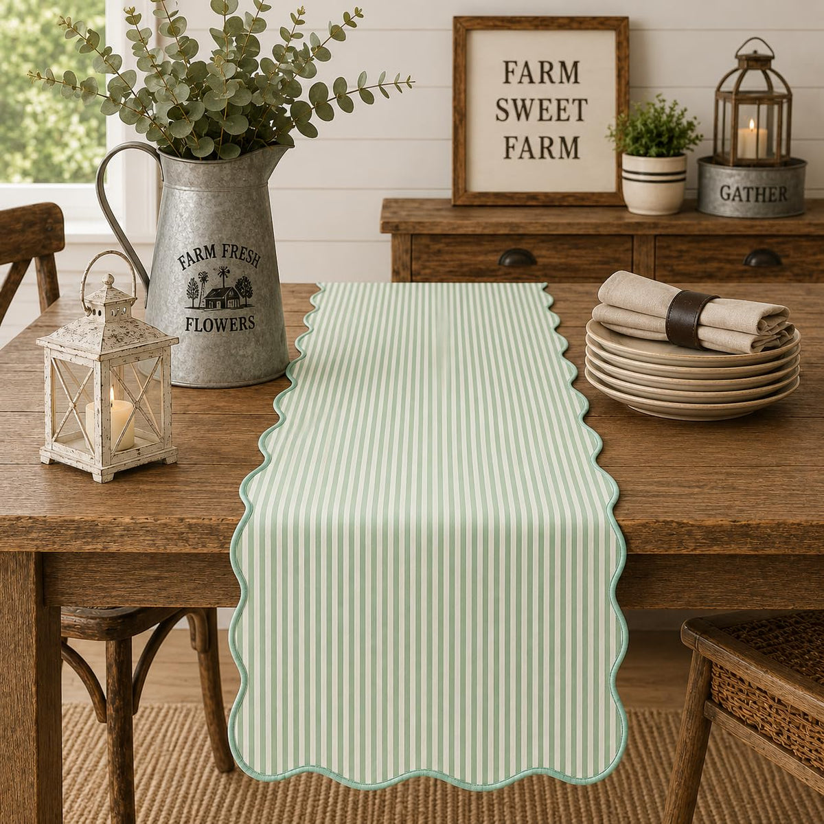 Fennco Styles Scalloped Stripe Table Runner 16 X 72 Inch