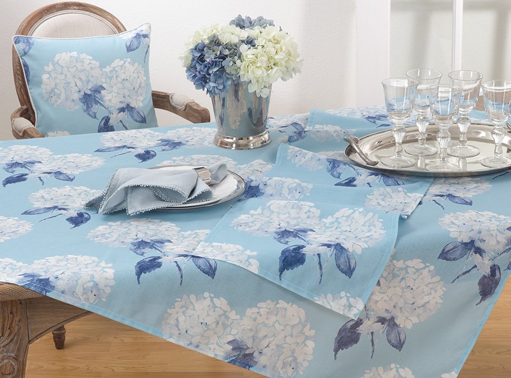 Fennco Styles Aqua Hydrangea Printed Table Runner 16" W x 54" L