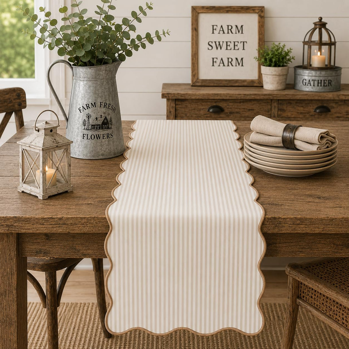 Fennco Styles Scalloped Stripe Table Runner 16 X 72 Inch