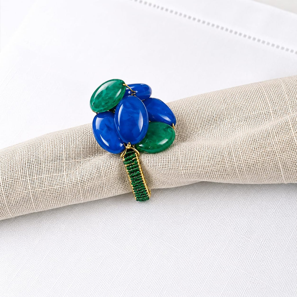 Fennco Styles Brown Gemstone Beaded Napkin Rings, Set of 4 - Handmade Decorative Napkin Holders