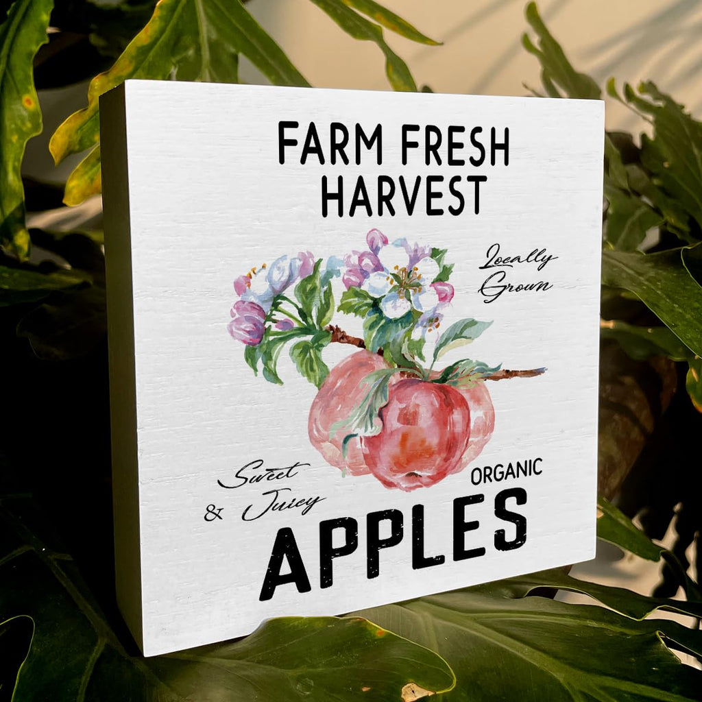 Apple Decor Wooden Box Sign Rustic Farmhouse Kitchen Bathroom 1x4x6in
