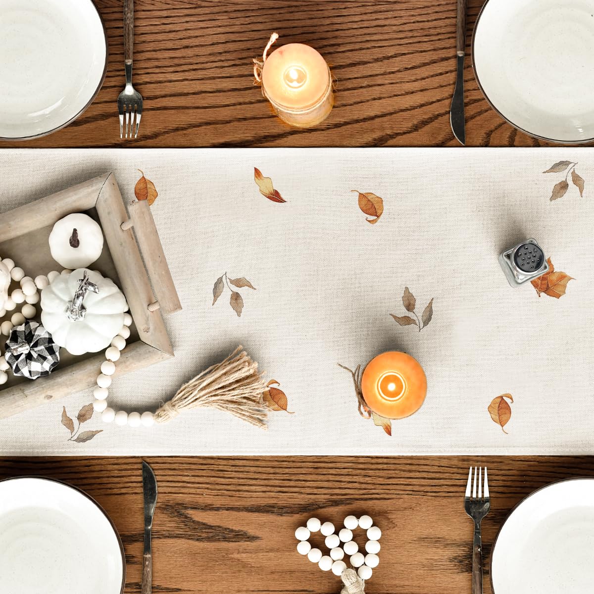 Artoid Mode Pumpkins Eucalyptus Table Runner 13x36 Inch Beige