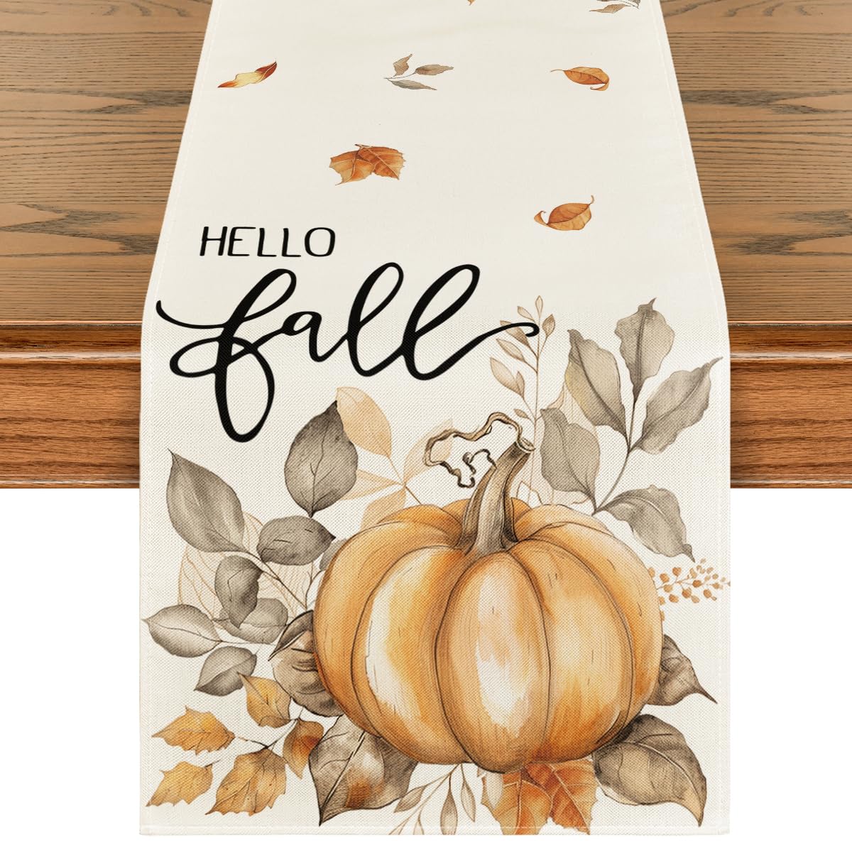 Artoid Mode Pumpkins Eucalyptus Table Runner 13x36 Inch Beige