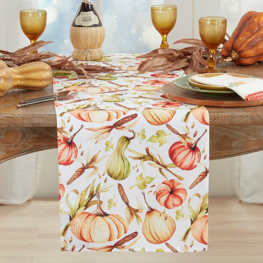 Fennco Styles Harvest Pumpkins Cotton Table Runner 16" W x 72" L
