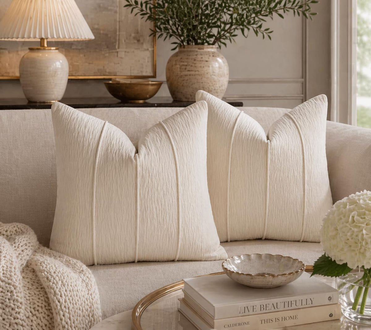Fennco Styles Beige Chenille Lumbar Throw Pillow with Insert 12" X 20" 1-Pack
