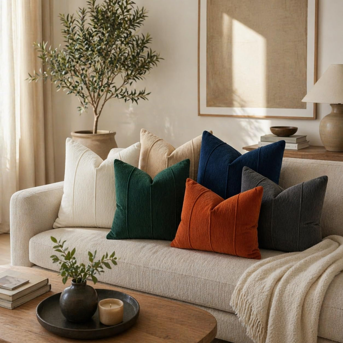 Fennco Styles Beige Chenille Lumbar Throw Pillow with Insert 12" X 20" 1-Pack