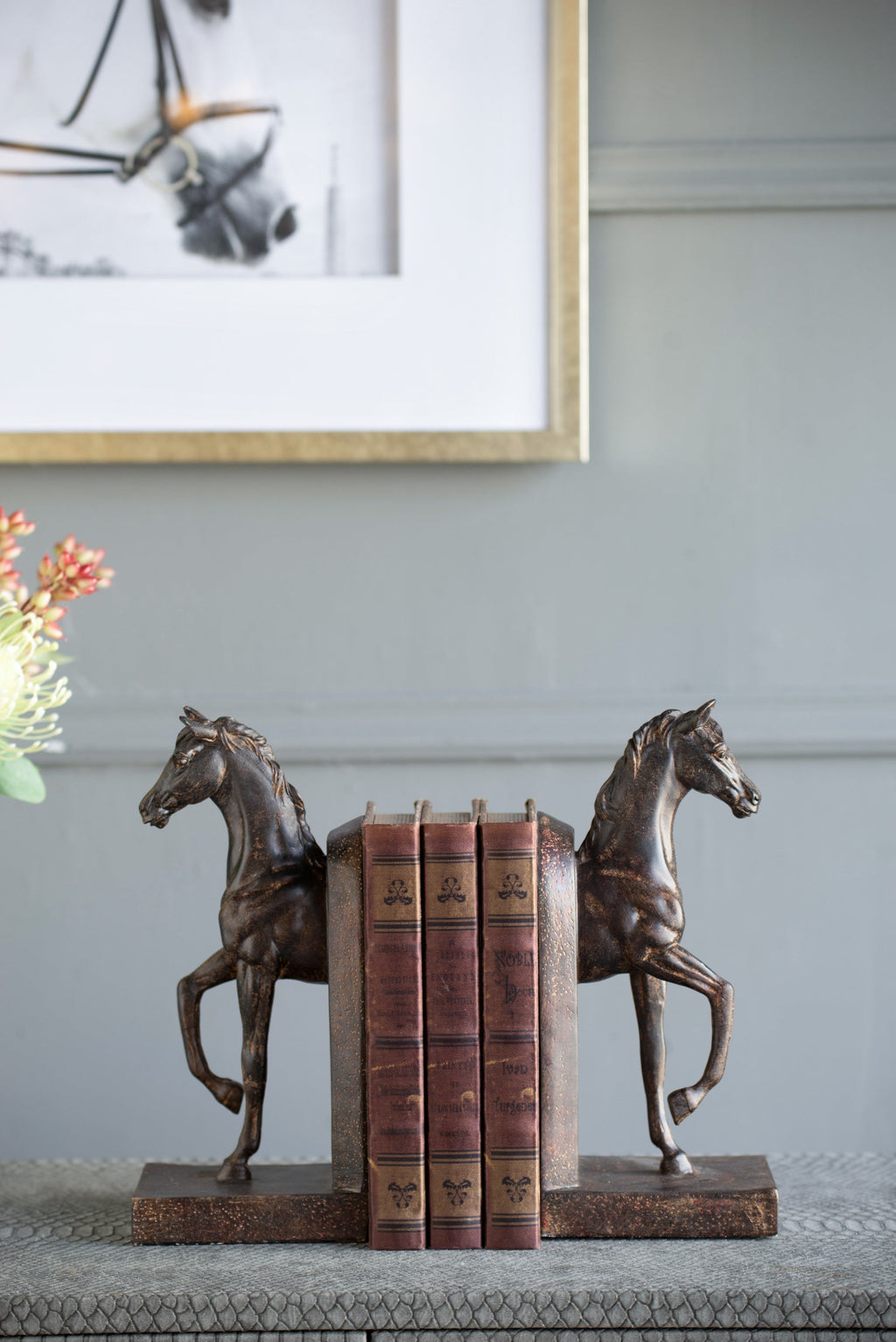 Trotting Horse Bookends Set of 2 with Classic Design - Brown