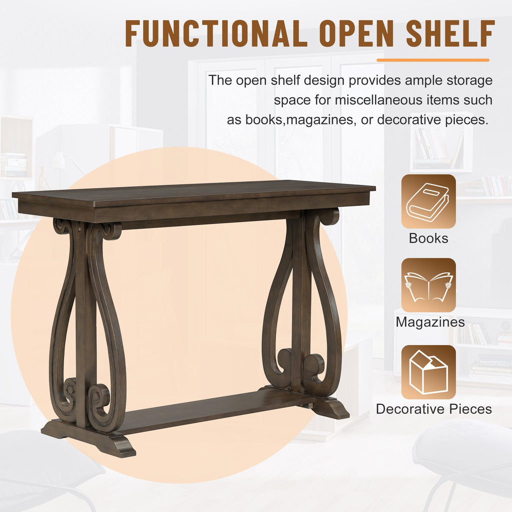 48-Inch Rustic Vintage Farmhouse Style Entryway Table with Open Shelf (Walnut)