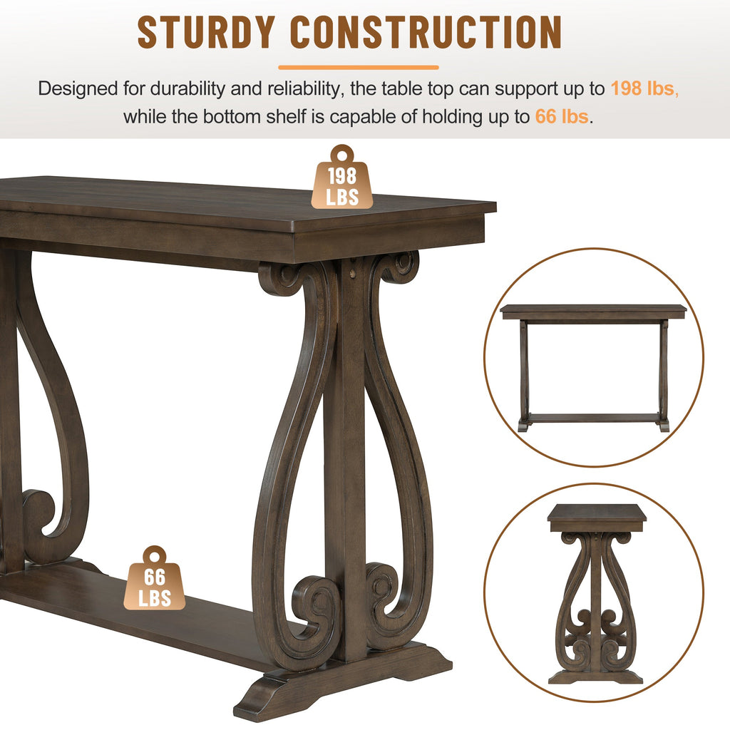 48-Inch Rustic Vintage Farmhouse Style Entryway Table with Open Shelf (Walnut)