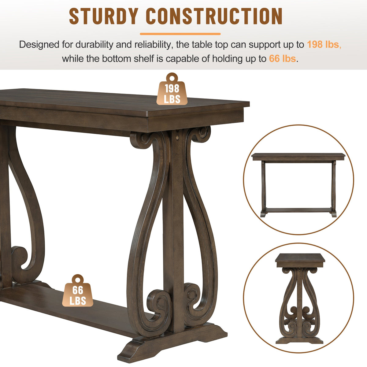 48-Inch Rustic Vintage Farmhouse Style Entryway Table with Open Shelf (Walnut)