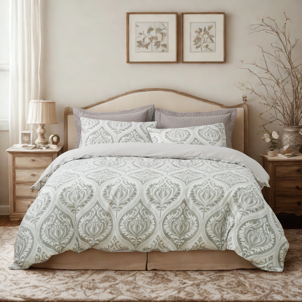 Tache Dreamy Moon Sky Ogee Damask Heather Gray White Duvet Cover (TB300)
