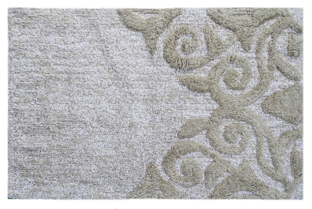 Vibhsa Damask Pattern Bath Rug | 20"x32" Beige & Ivory 100% Cotton