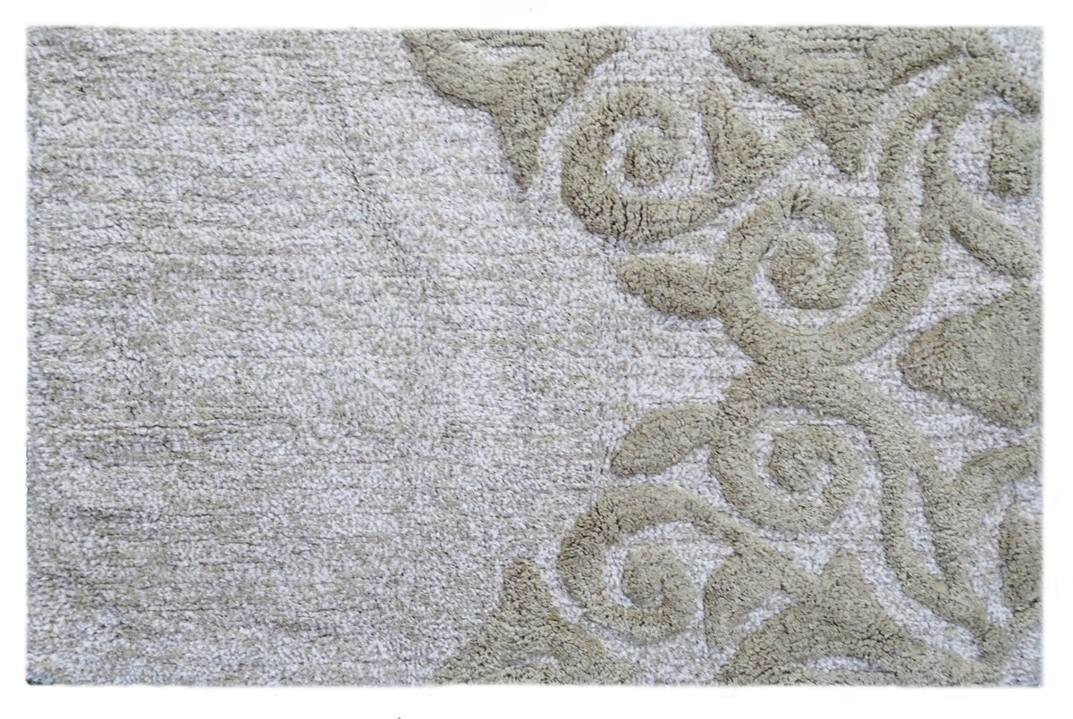 Vibhsa Damask Pattern Bath Rug | 20"x32" Beige & Ivory 100% Cotton