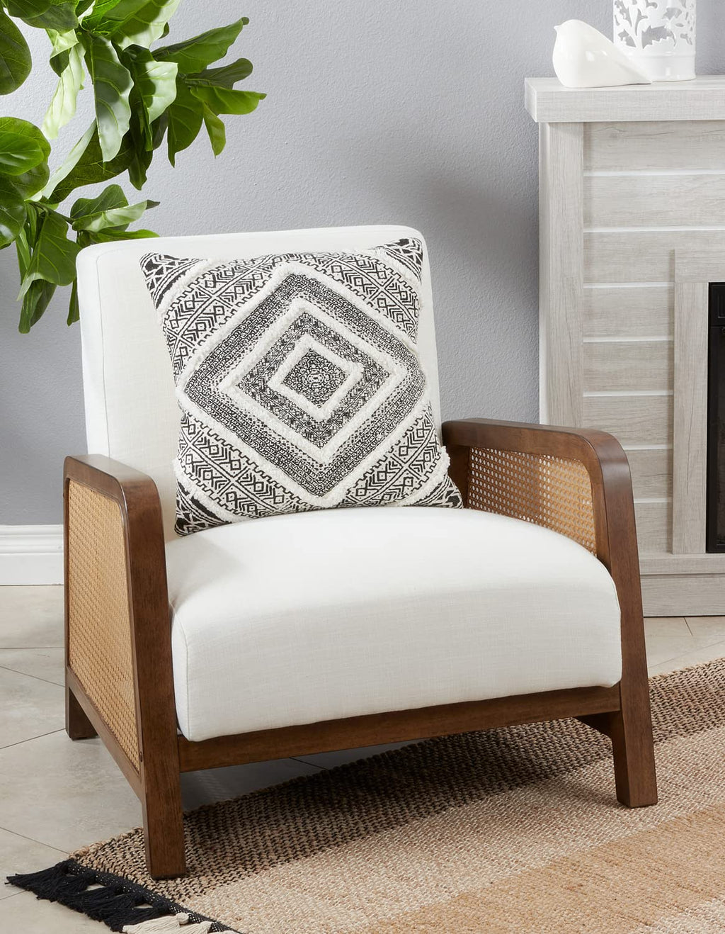 Fennco Styles Embellished Diamond Tufted Cotton Decorative Throw Pillow Cover 18" W x 18" L
