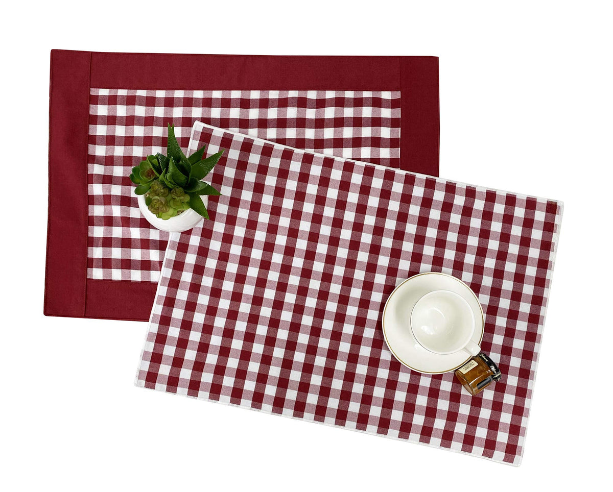 Fennco Styles Handmade Reversible Checkered Border Design Table Runner - Check Table Cover for Home, Dining Table, Banquet and Special Occasion