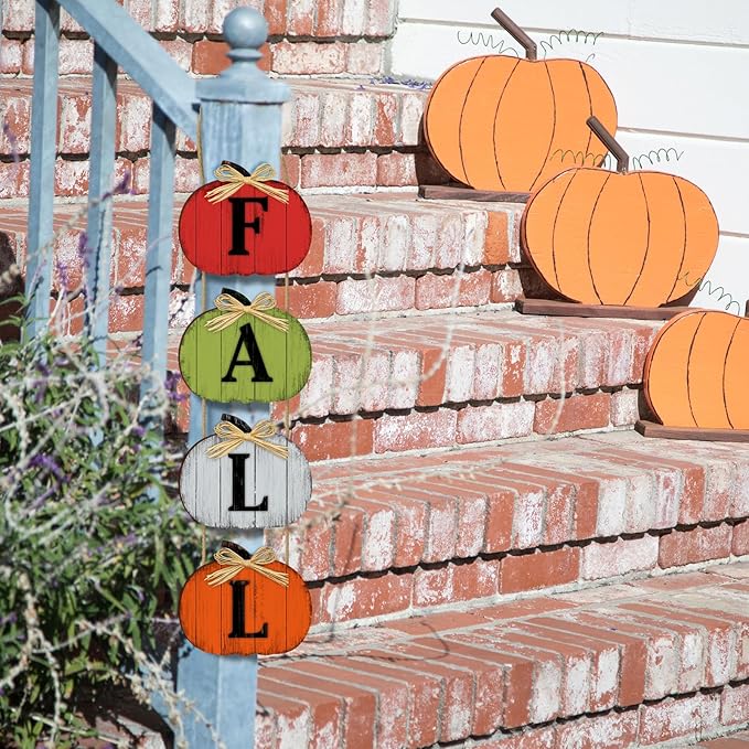 Fall Decorations for Home Fall Pumpkin Door Sign, Rustic Farmhouse Thanksgiving Wall Decorations Wooden Hanging Signs for Porch Yard Seasonal Autumn Home Decor