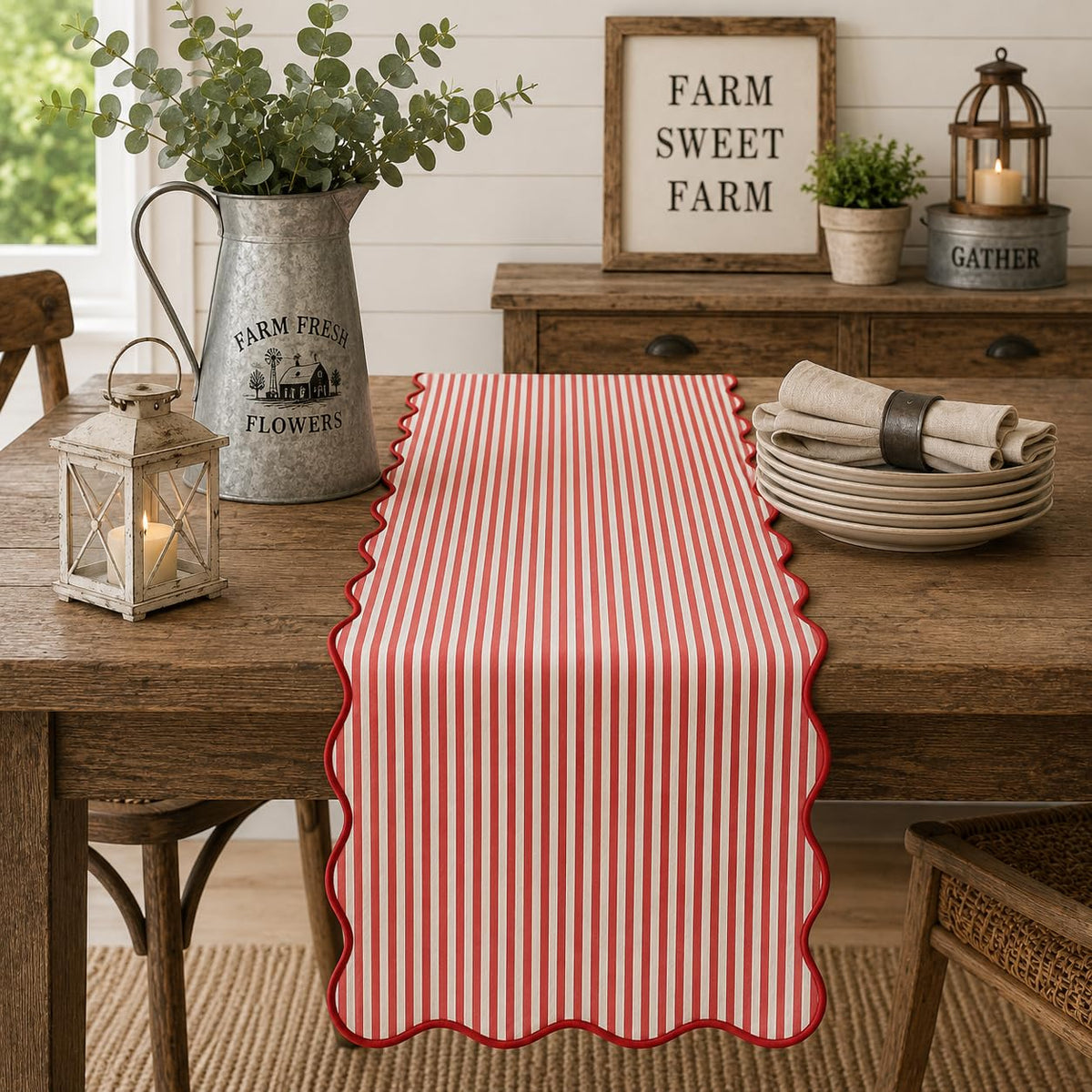 Fennco Styles Scalloped Stripe Table Runner 16 X 72 Inch