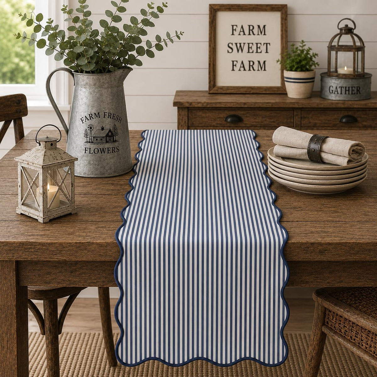 Fennco Styles Scalloped Stripe Table Runner 16 X 72 Inch
