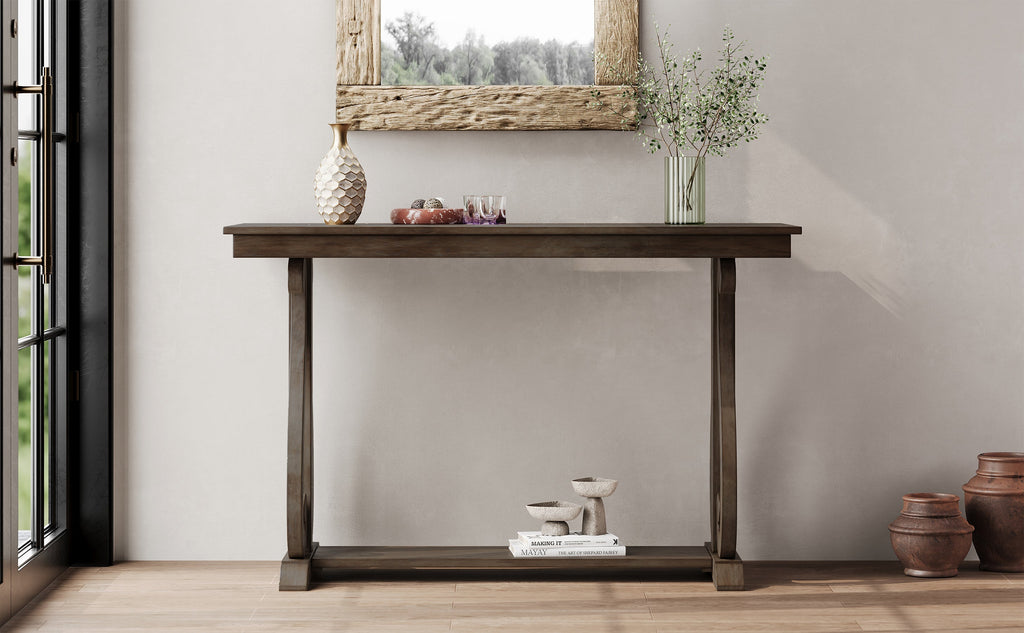 48-Inch Rustic Vintage Farmhouse Style Entryway Table with Open Shelf (Walnut)