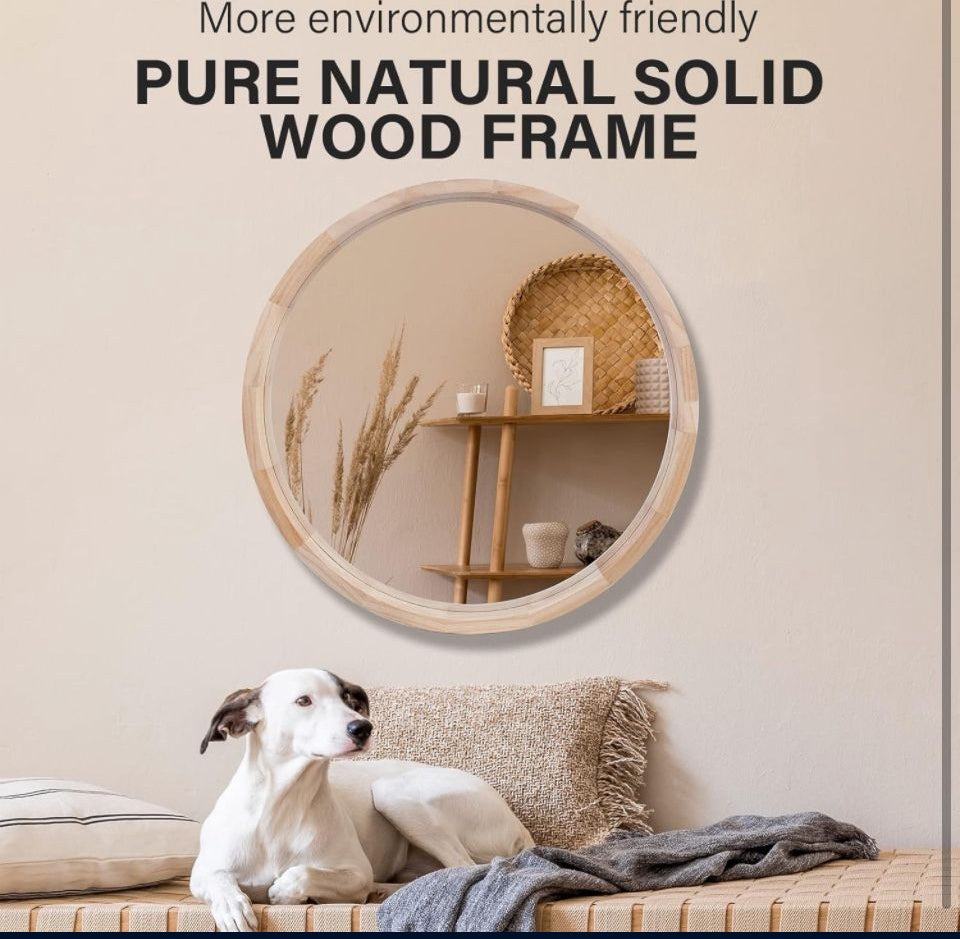 Open Box CONGUILIAO Round Wood Mirror
