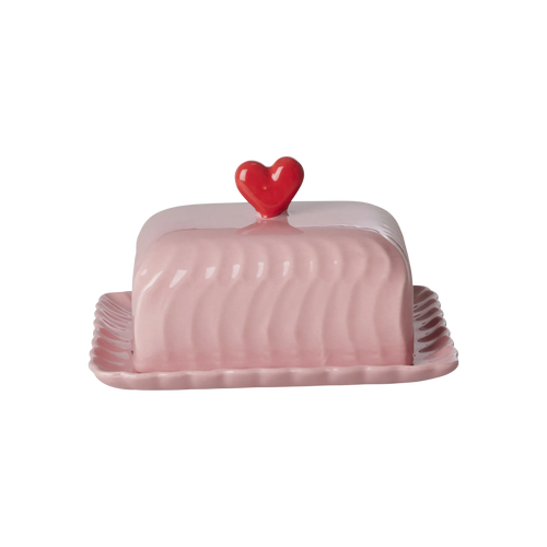 Ceramic Butter Dish with Red Heart – Pink