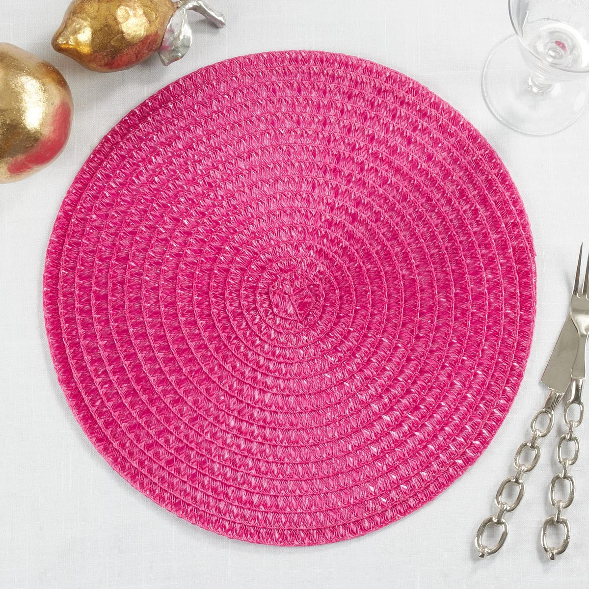 Fennco Styles Modern Everyday Textured Placemats 15 Inches Round, Set of 4 – Black Woven Table Mats for Home, Dining Room Décor, Banquets, Indoor & Outdoor and Special Events