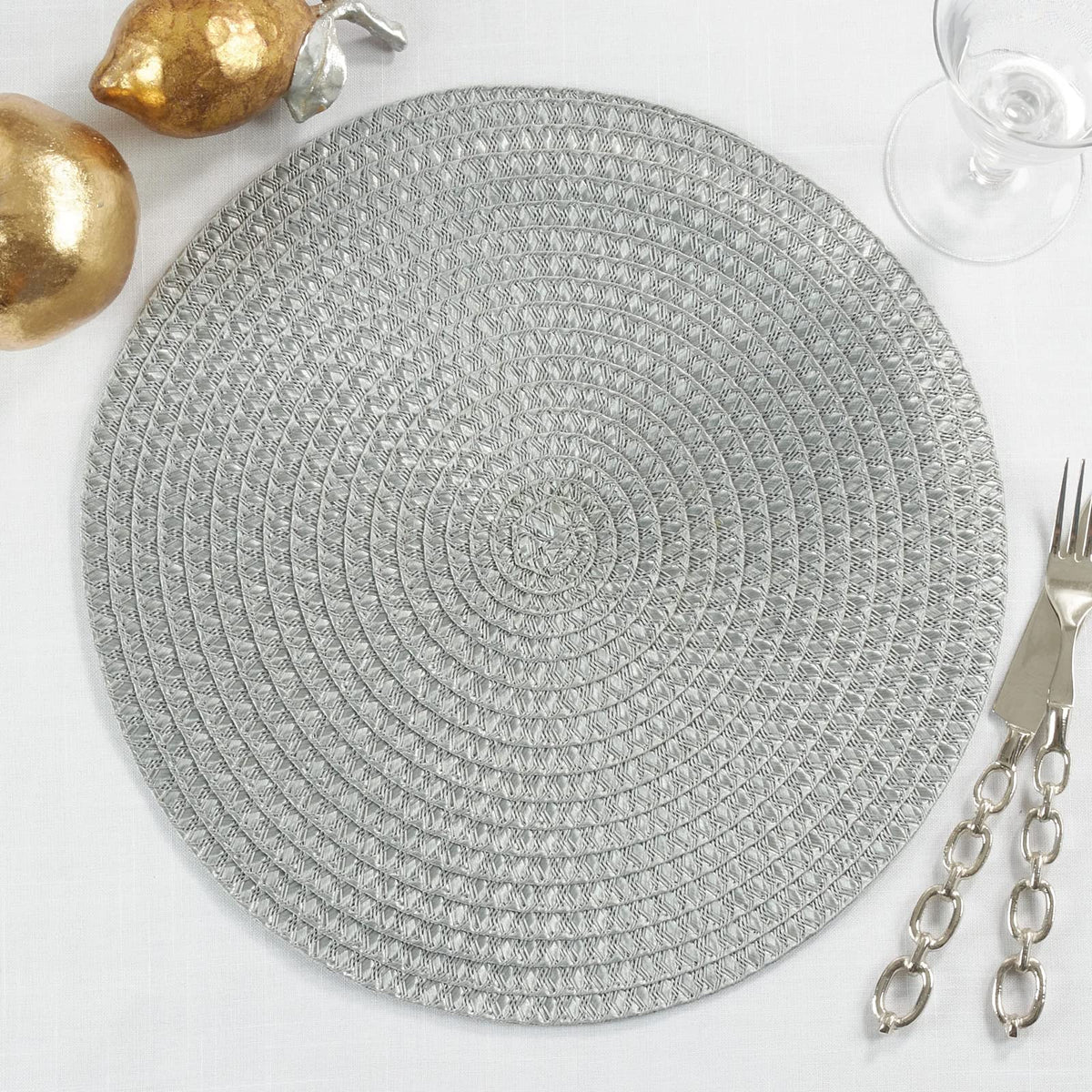 Fennco Styles Modern Everyday Textured Placemats 15 Inches Round, Set of 4 – Black Woven Table Mats for Home, Dining Room Décor, Banquets, Indoor & Outdoor and Special Events