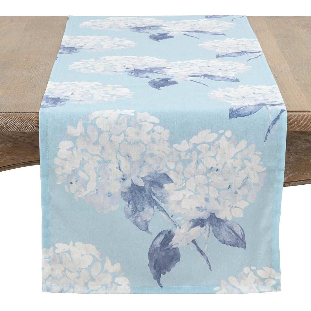 Fennco Styles Aqua Hydrangea Printed Table Runner 16" W x 54" L