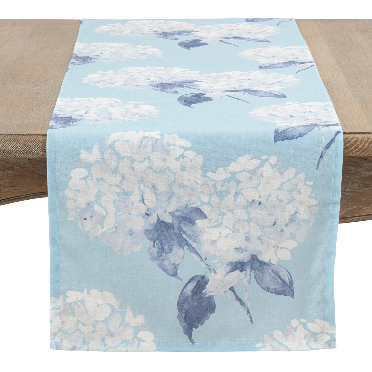 Fennco Styles Aqua Hydrangea Printed Table Runner 16" W x 54" L