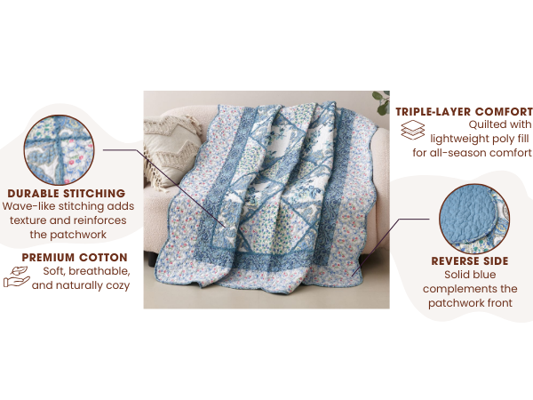 Tache Petal Dance Cotton Patchwork Quilted Throw Blanket