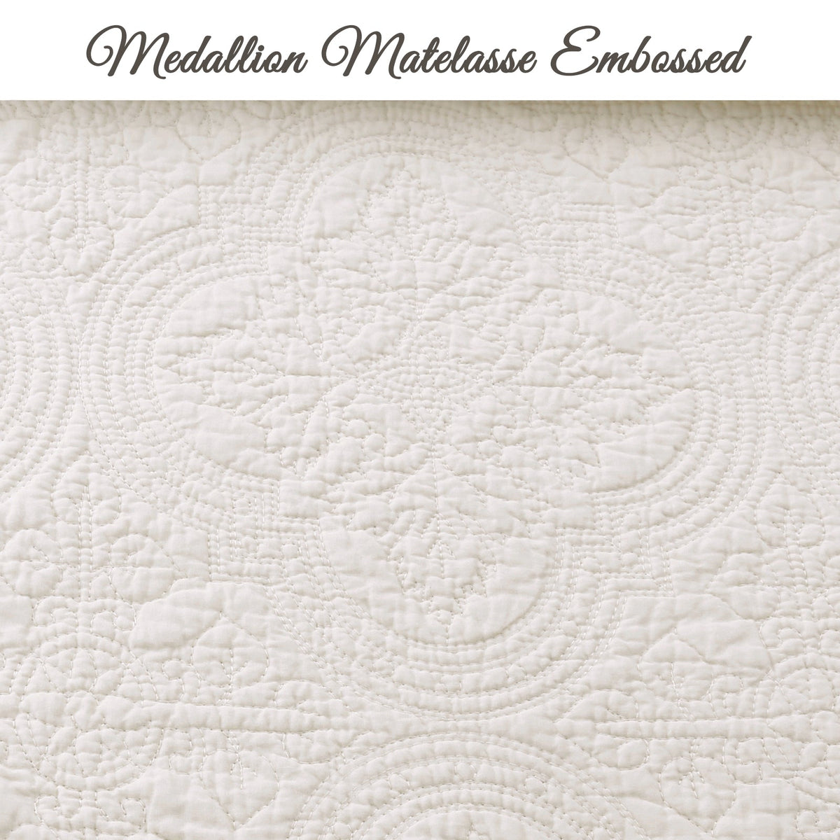 Serenity Ivory Victorian Scalloped Medallion Floral Reversible Quilt  Bedding Set