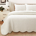 Serenity Ivory Victorian Scalloped Medallion Floral Reversible Quilt  Bedding Set