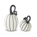 Set of 2 White & Black Striped Resin Pumpkins with Curl