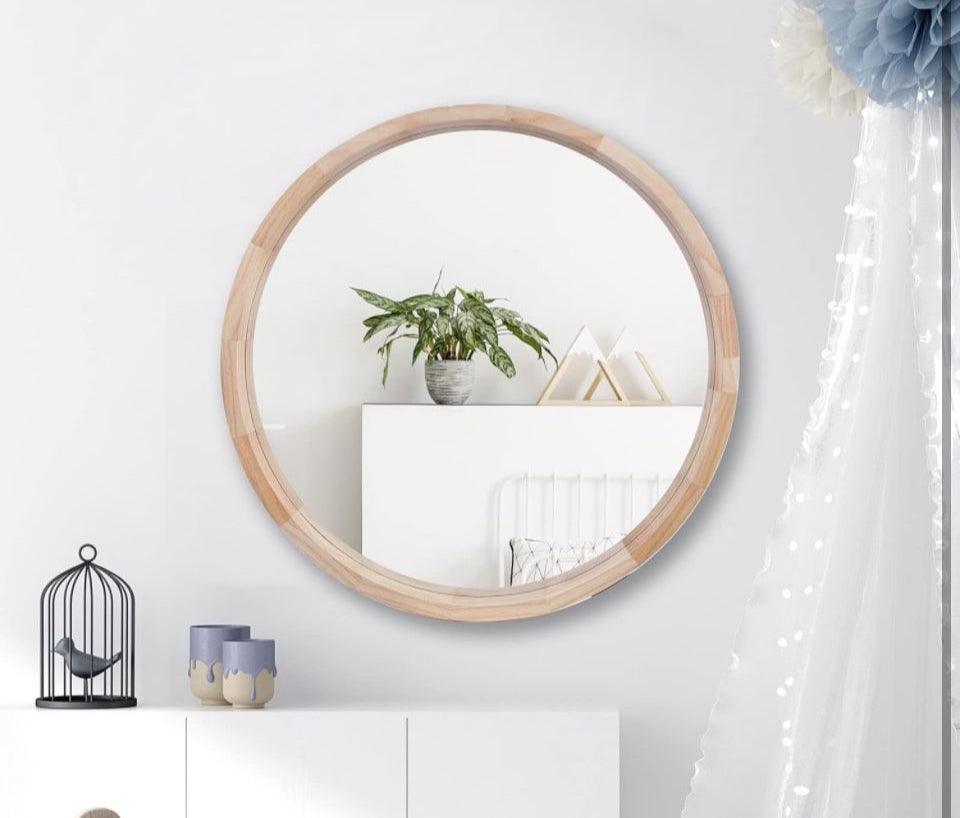 Open Box CONGUILIAO Round Wood Mirror