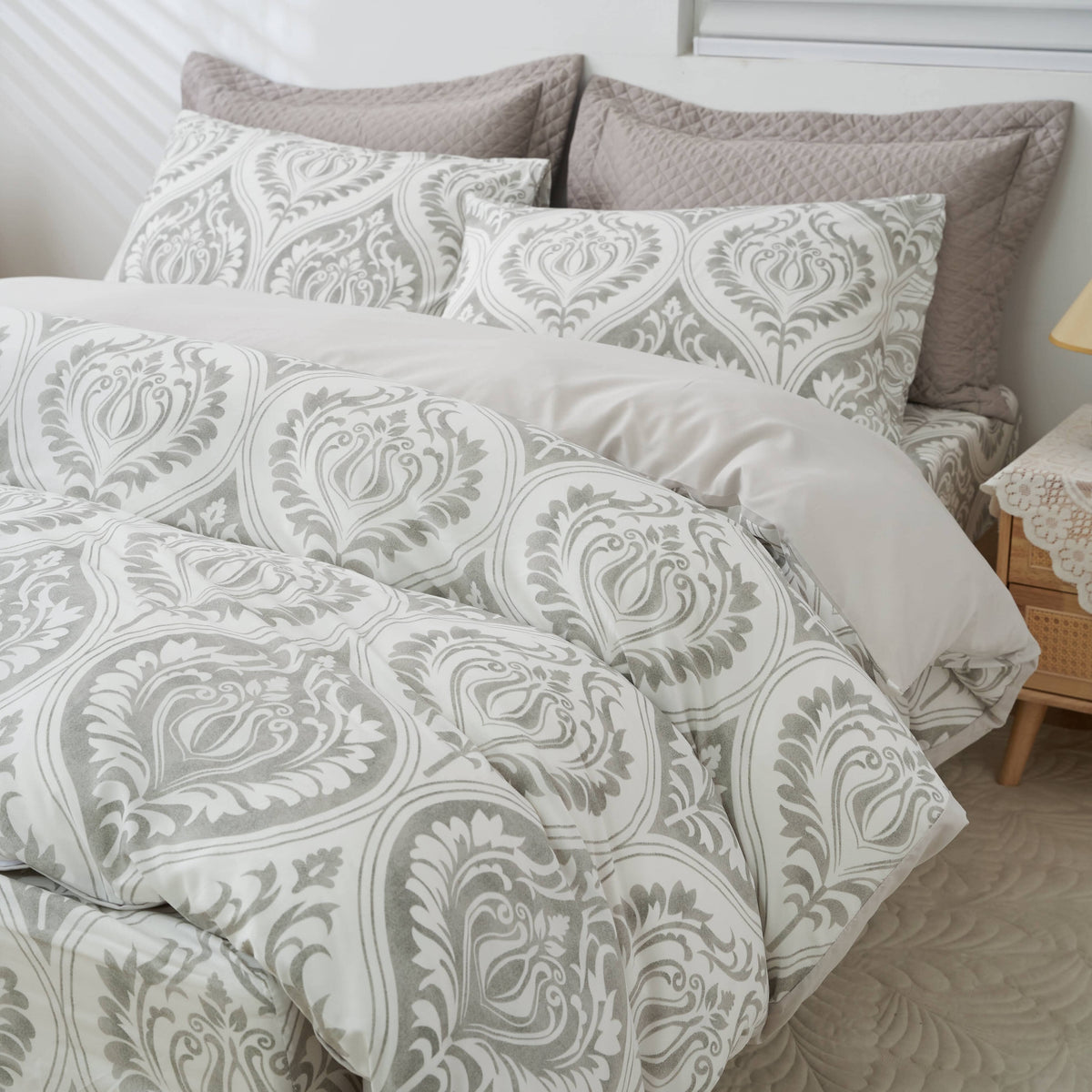 Tache Dreamy Moon Sky Ogee Damask Heather Gray White Duvet Cover (TB300)