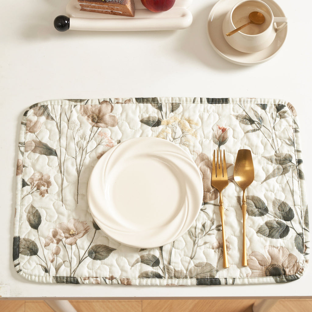 DaDalogy Enchanted Meadow Placemats - Set of 4, Floral Elegance in Beige, Rose, and Soft Green, Premium Soft Microfiber, Perfect for Any Meal, 13x19 Inches