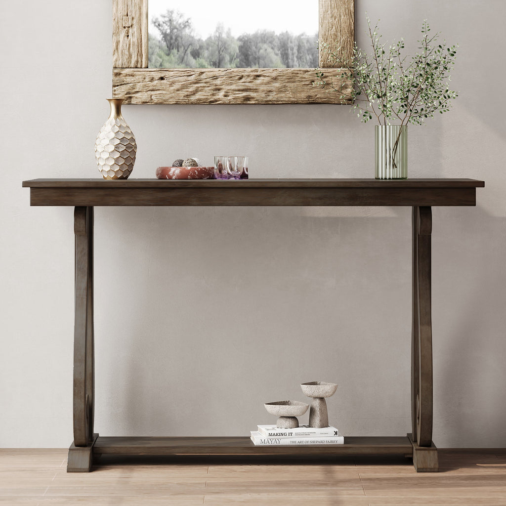 48-Inch Rustic Vintage Farmhouse Style Entryway Table with Open Shelf (Walnut)