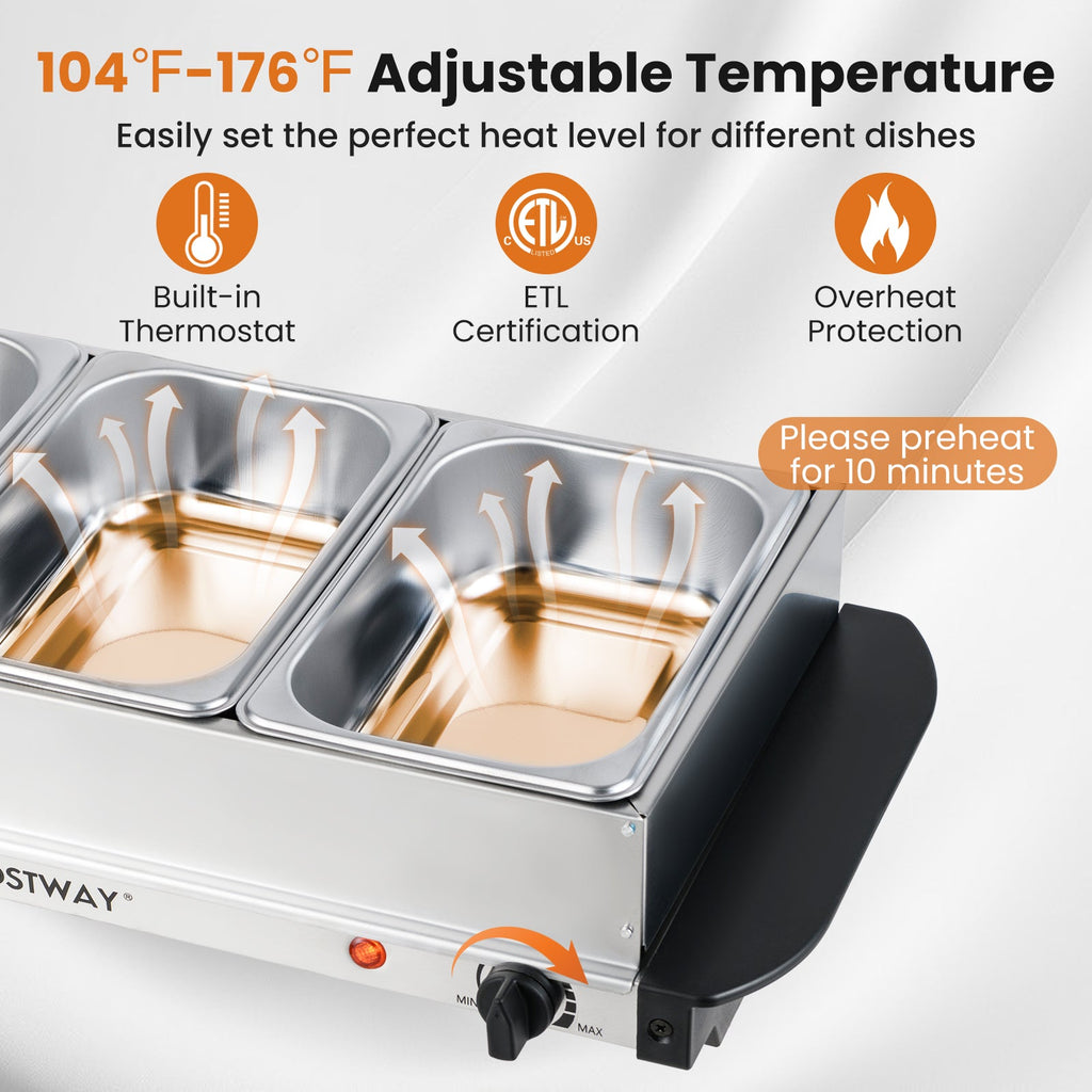 Electric Buffet Server Food Warmer with 3 Removable Trays