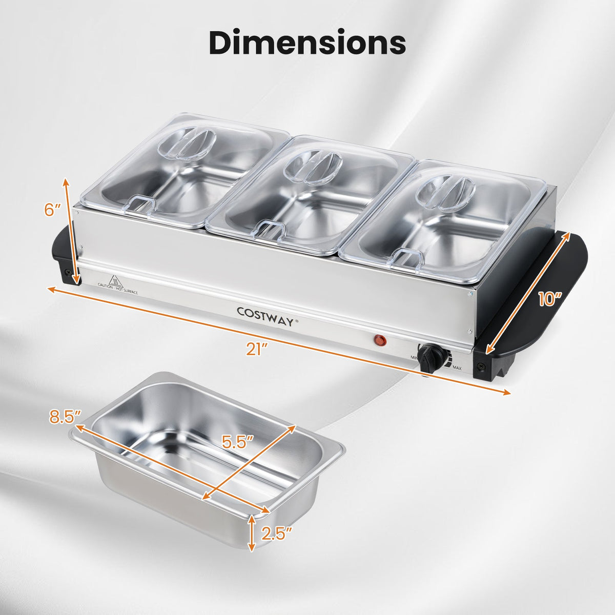 Electric Buffet Server Food Warmer with 3 Removable Trays
