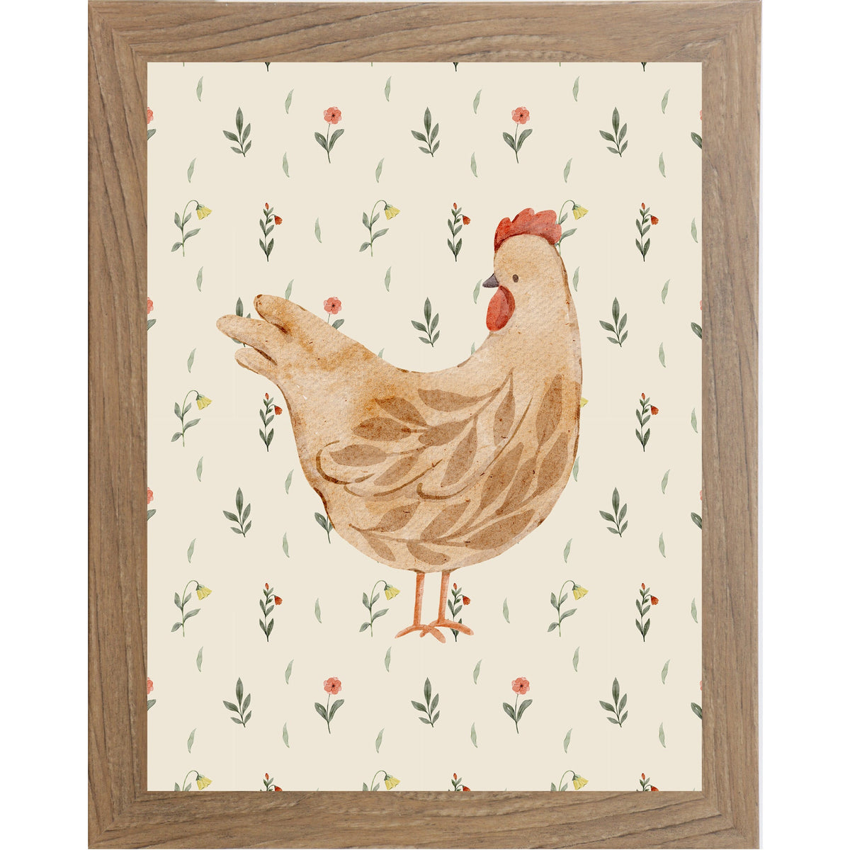 Rustic Farmhouse Hen Wall Art – Watercolor Chicken Portrait Farmhouse Kitchen Art