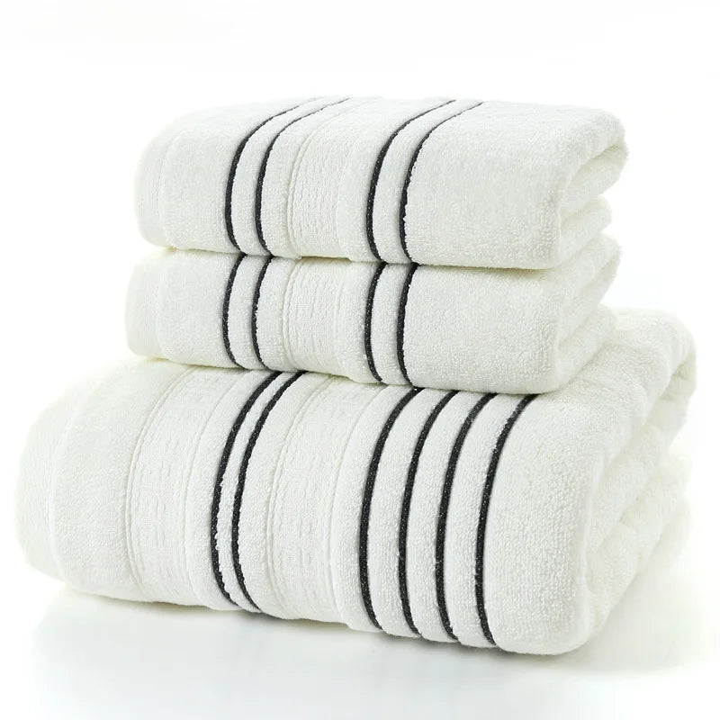 Thick Striped Cotton Bath Towel Set, 3-Piece