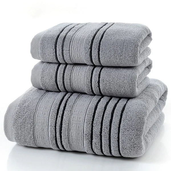 Thick Striped Cotton Bath Towel Set, 3-Piece