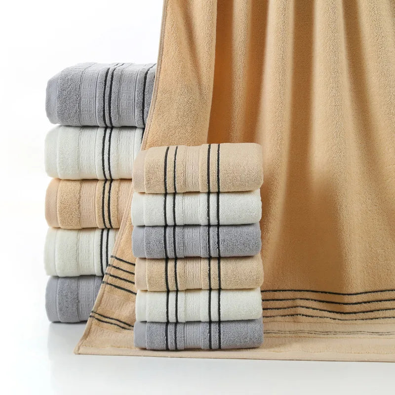 Thick Striped Cotton Bath Towel Set, 3-Piece