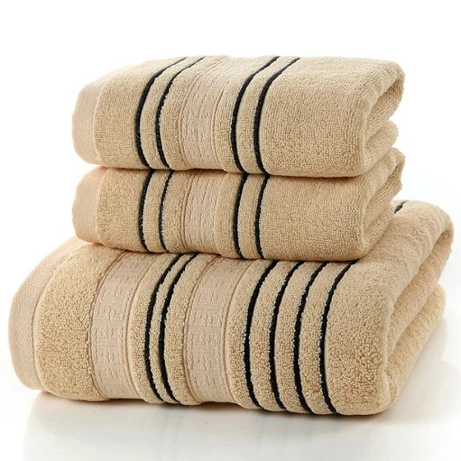 Thick Striped Cotton Bath Towel Set, 3-Piece