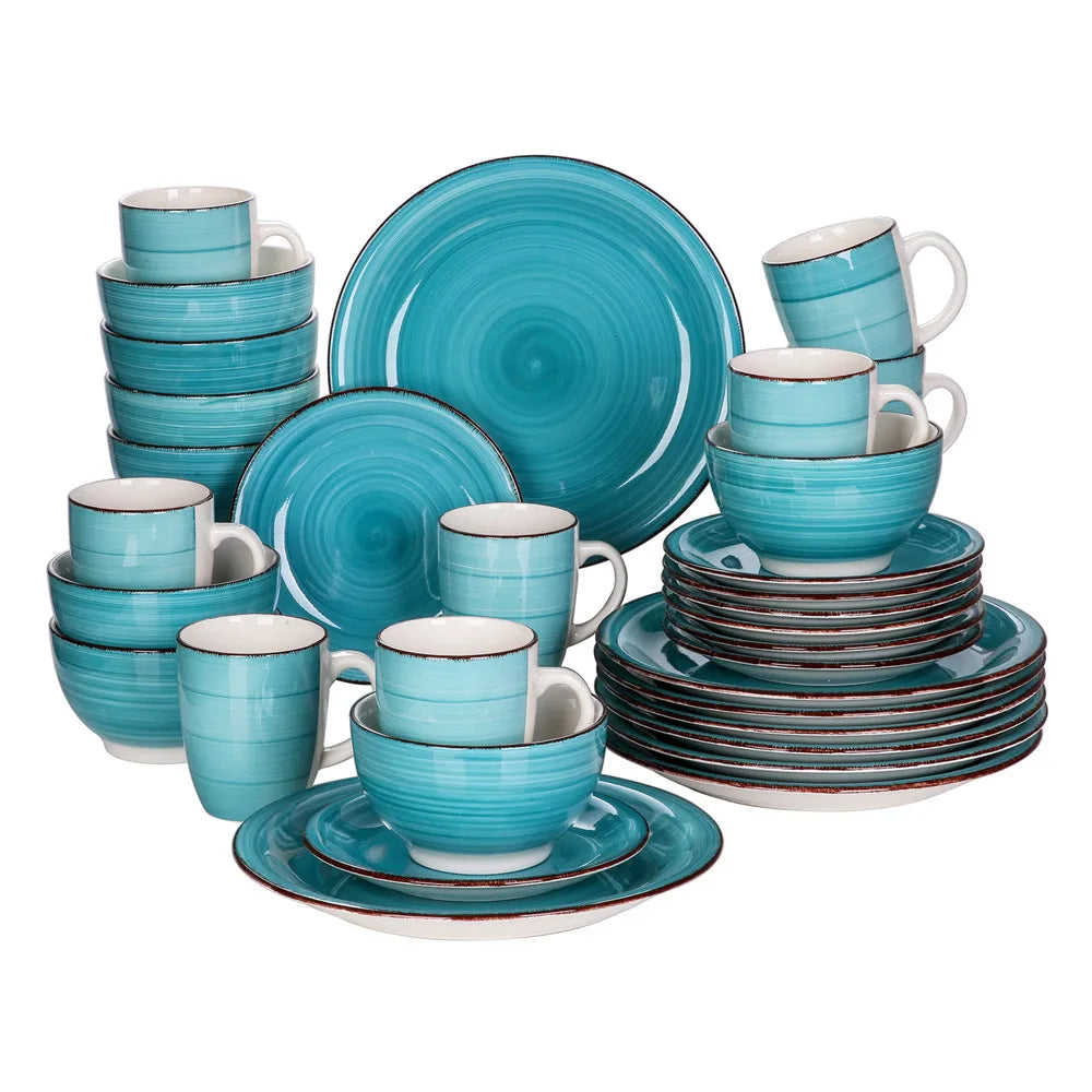 Vancasso Bella-T 16/32 Pieces Porcelain Dinnerware Set Vintage Ceramic Plate Set with Dinner Plate,Dessert Plate,Bowl,Mug Set